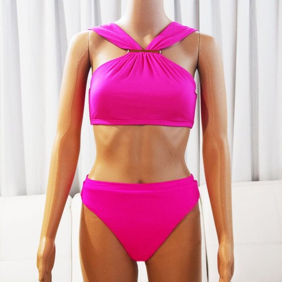 New MICHAEL Michael Kors Logo Bar High Neck Bikini Top / Size S/P - Picture 12 of 12